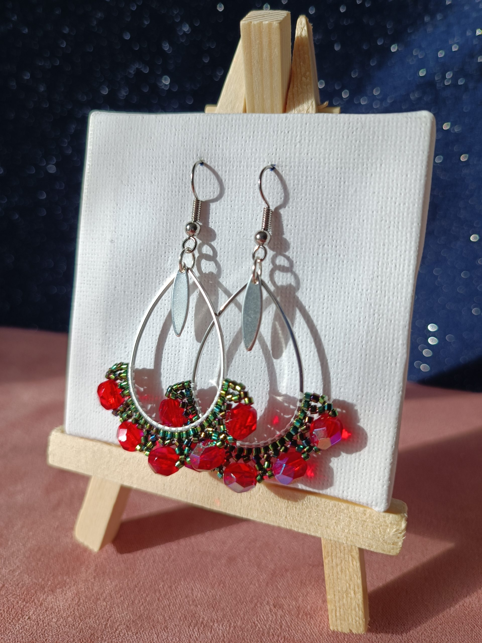 Boucles d’oreilles – Goutte Rouge et vert