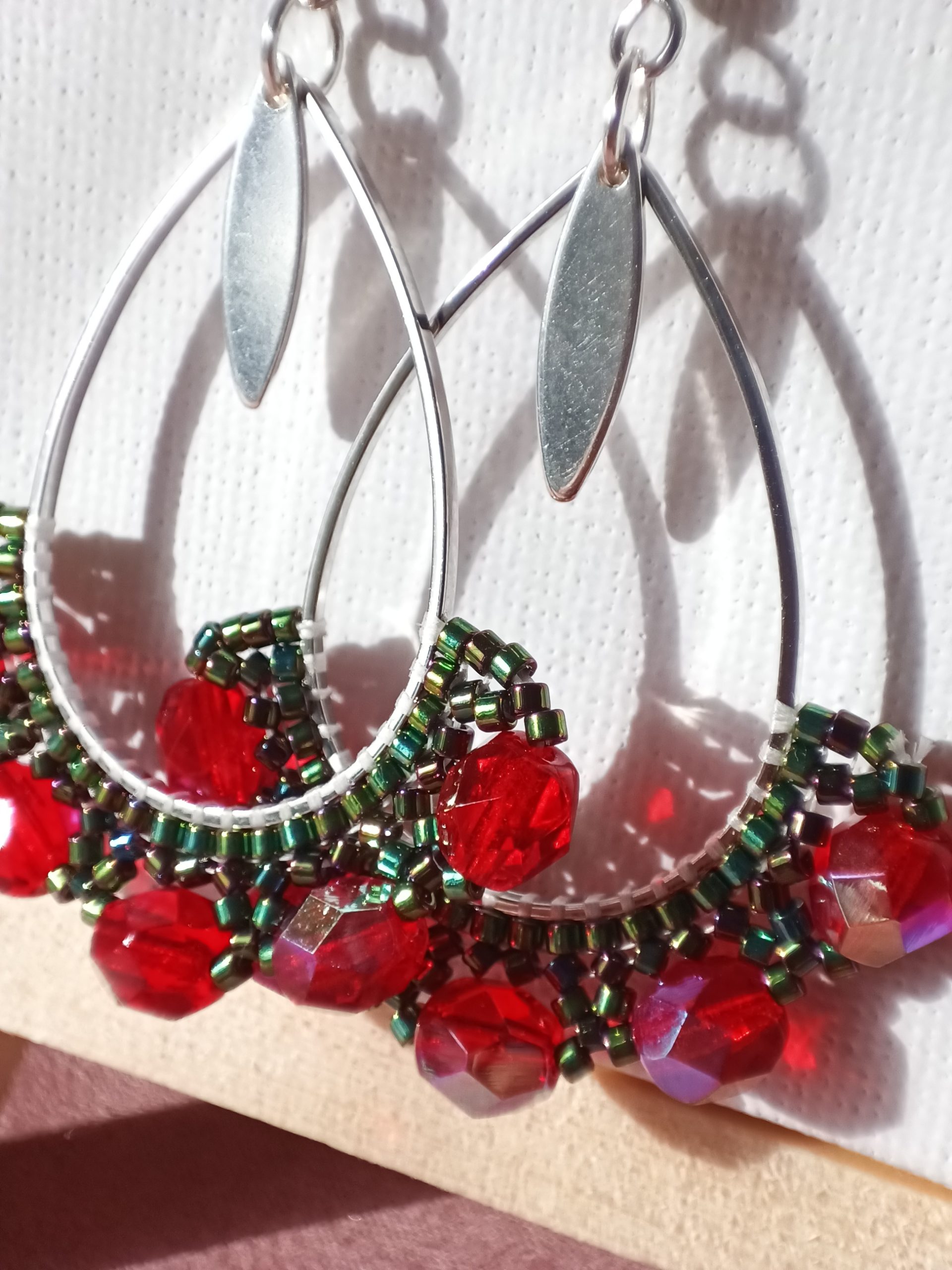 Boucles d’oreilles – Goutte Rouge et vert – Image 2