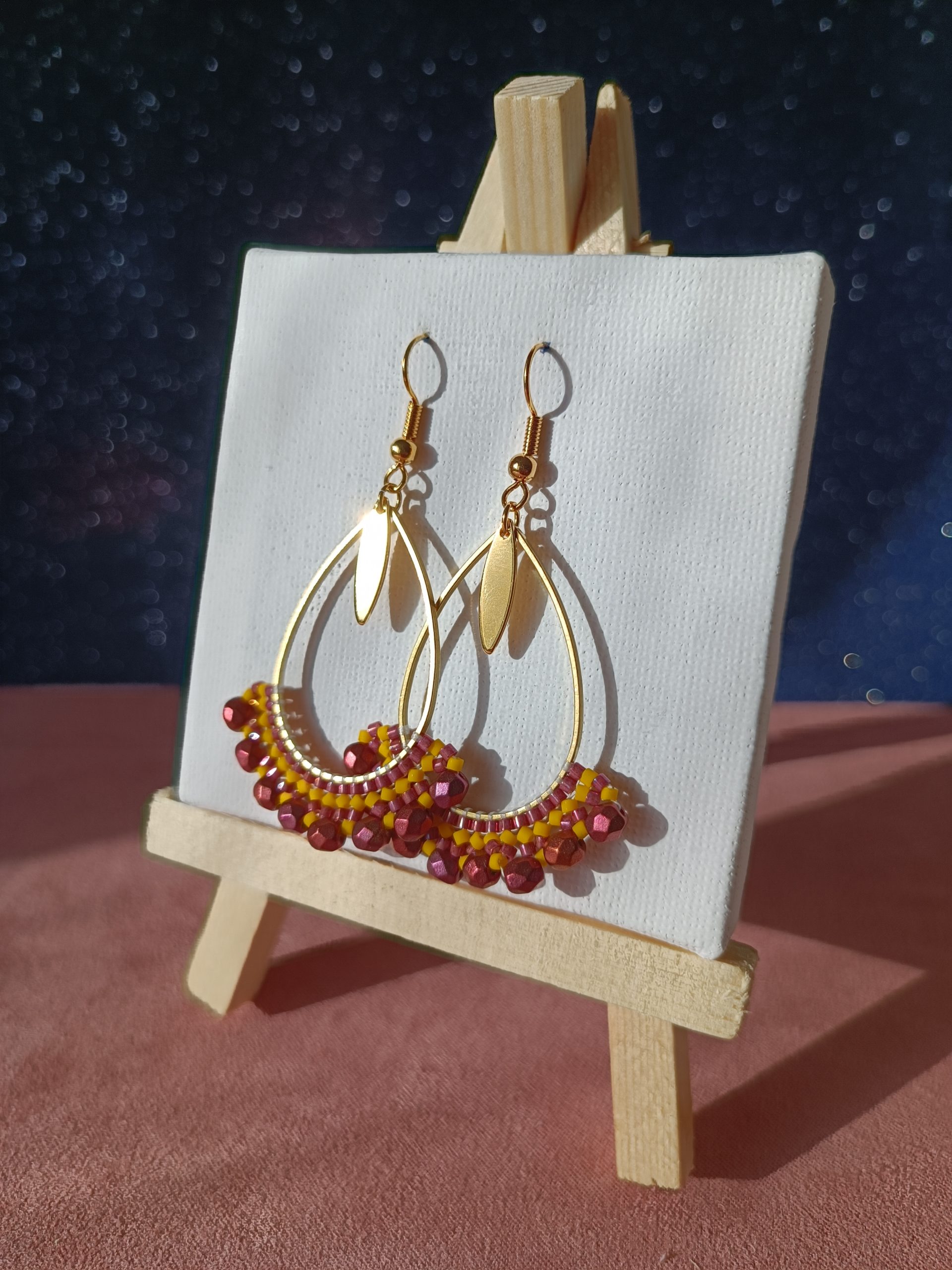 Boucles d’oreilles – Goutte Rose et jaune