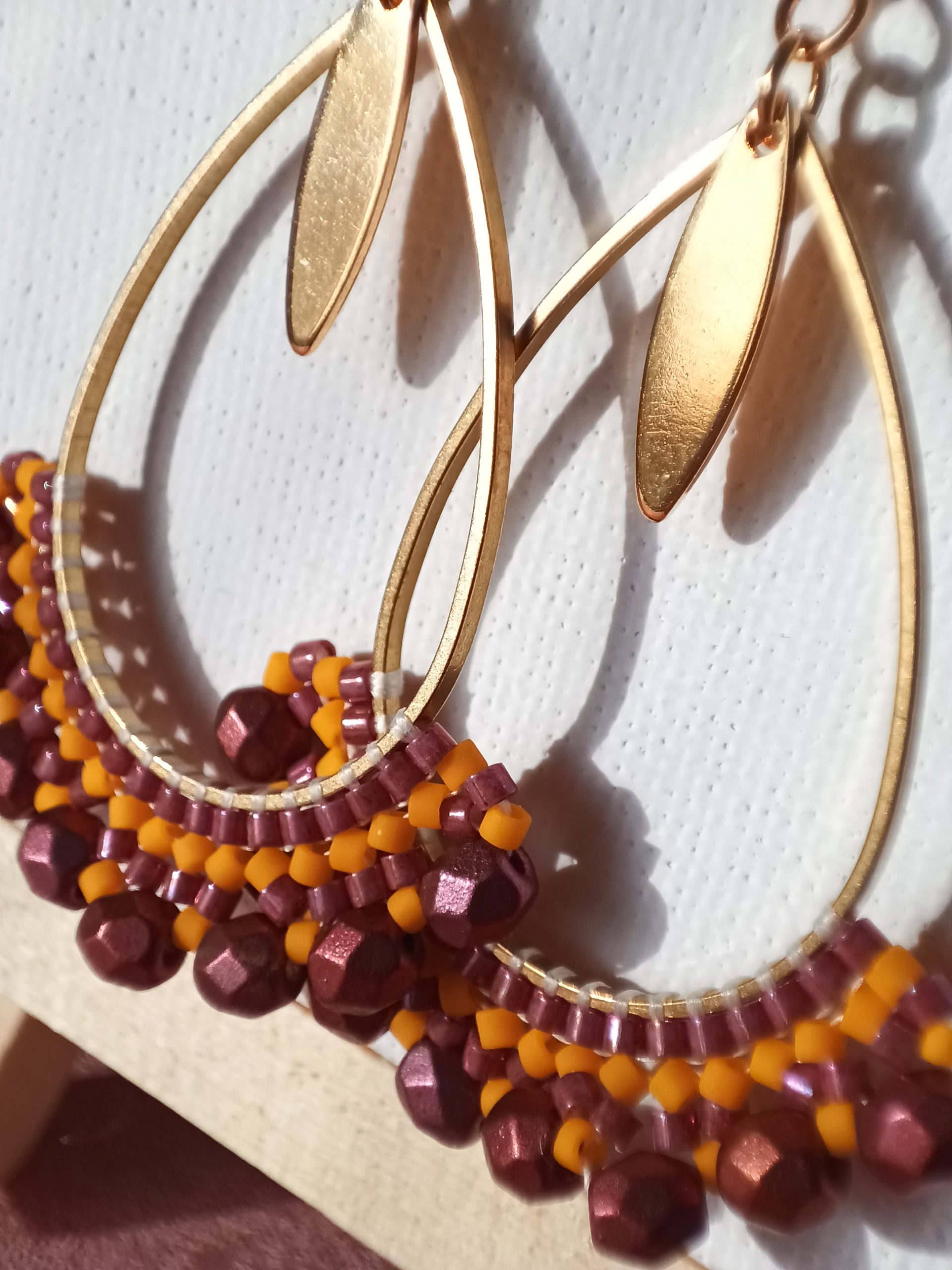 Boucles d’oreilles – Goutte Rose et jaune – Image 2