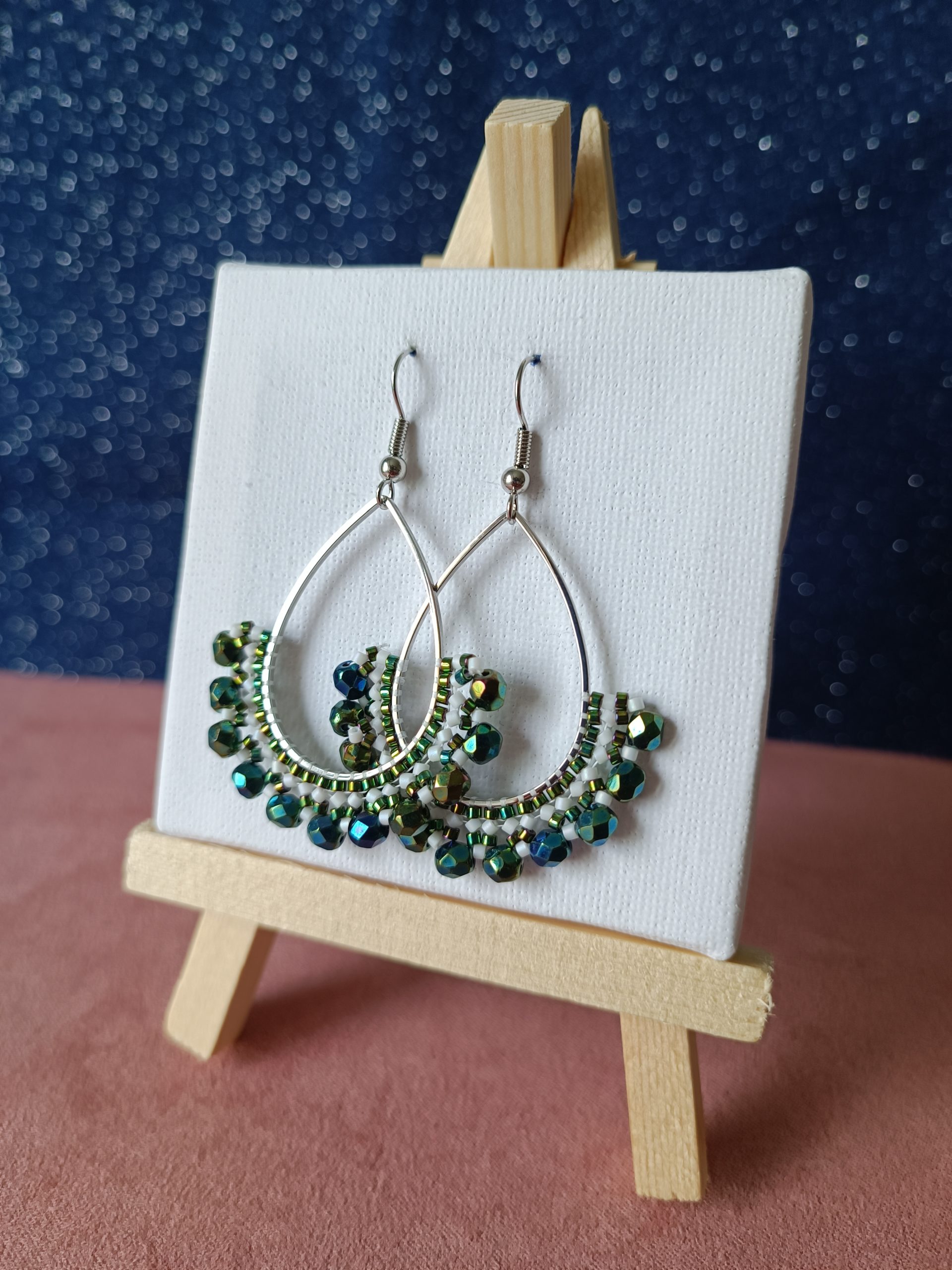 Boucles d’oreilles – Goutte Bleu vert irisé
