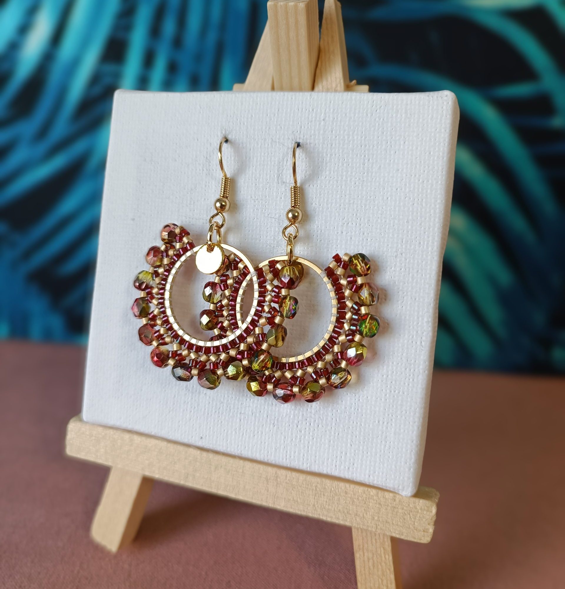 Boucles d’oreilles – Anneau 2cm Rose reflets vert