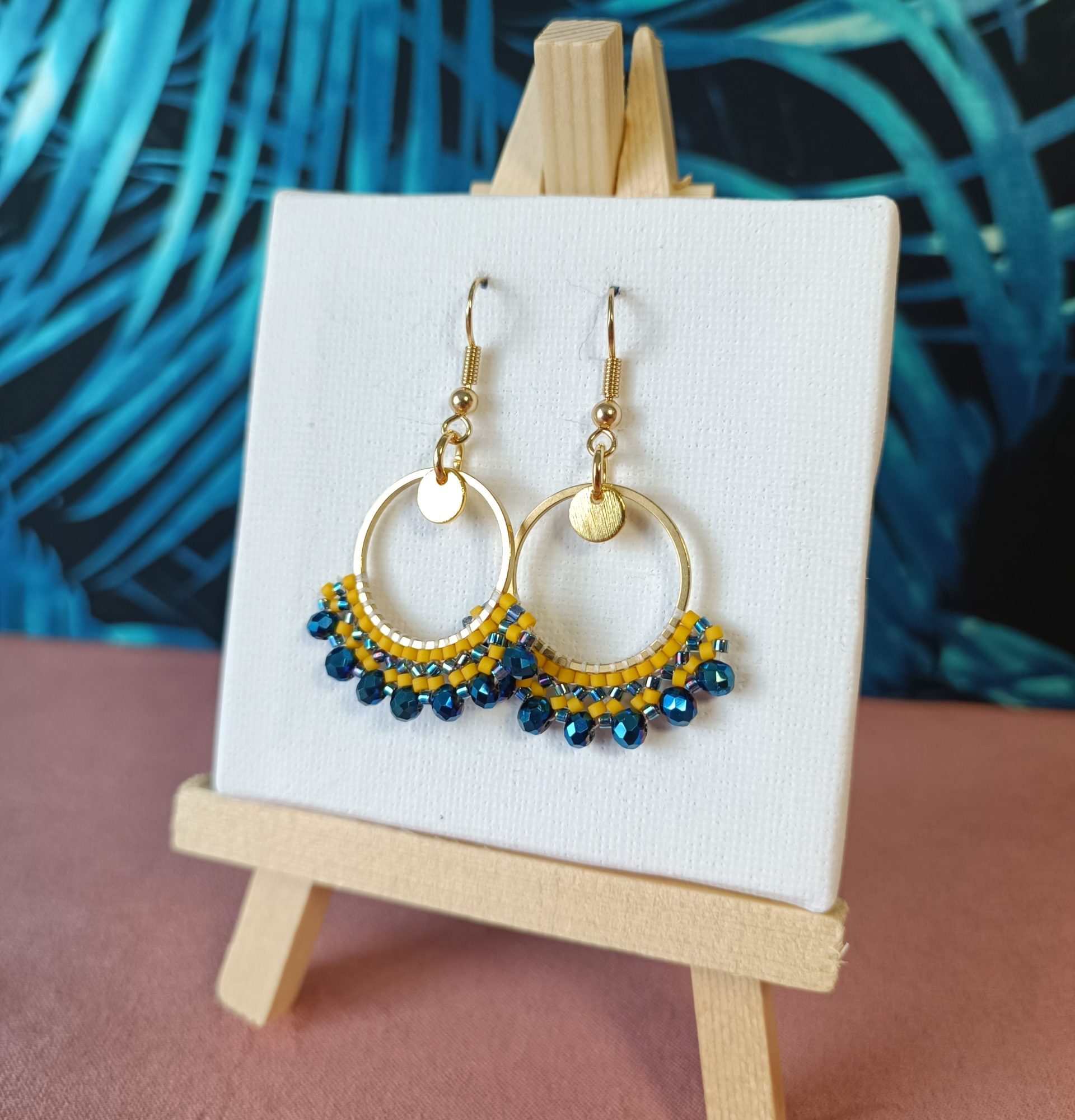 Boucles d’oreilles – Anneau 2cm Bleu et jaune