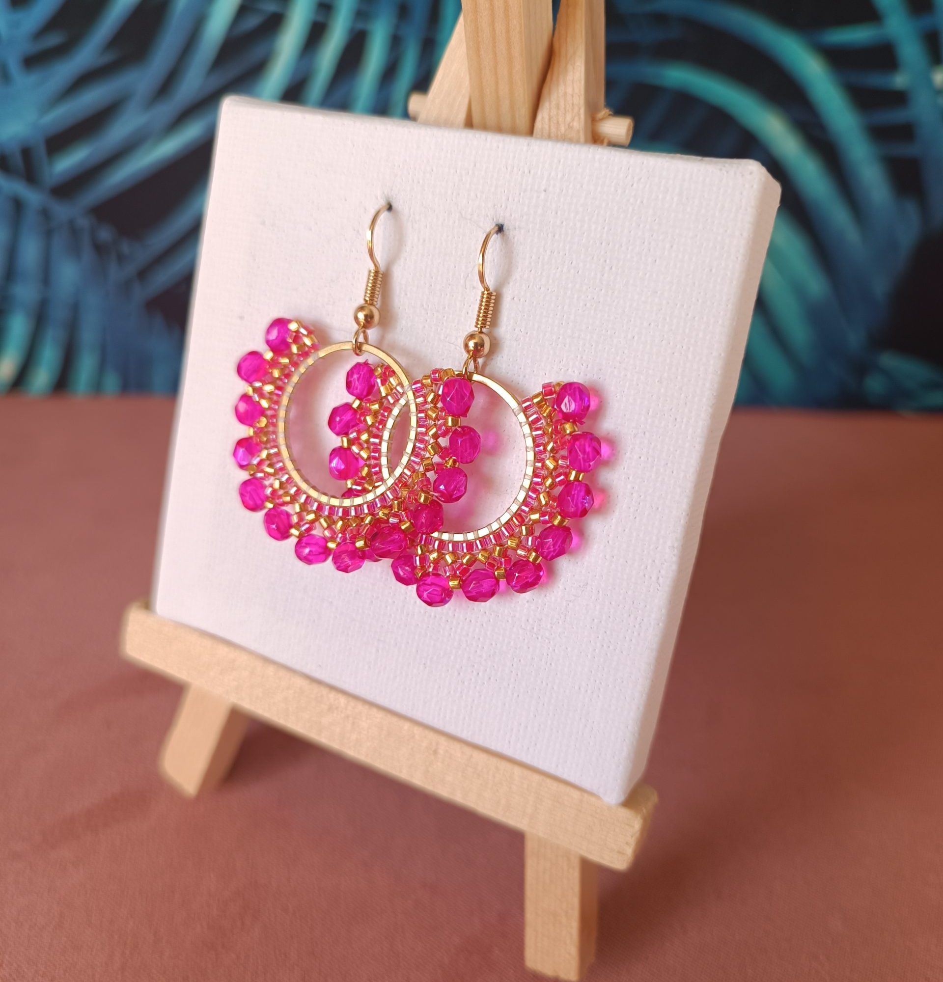 Boucles d’oreilles – Anneau 2cm rose et doré