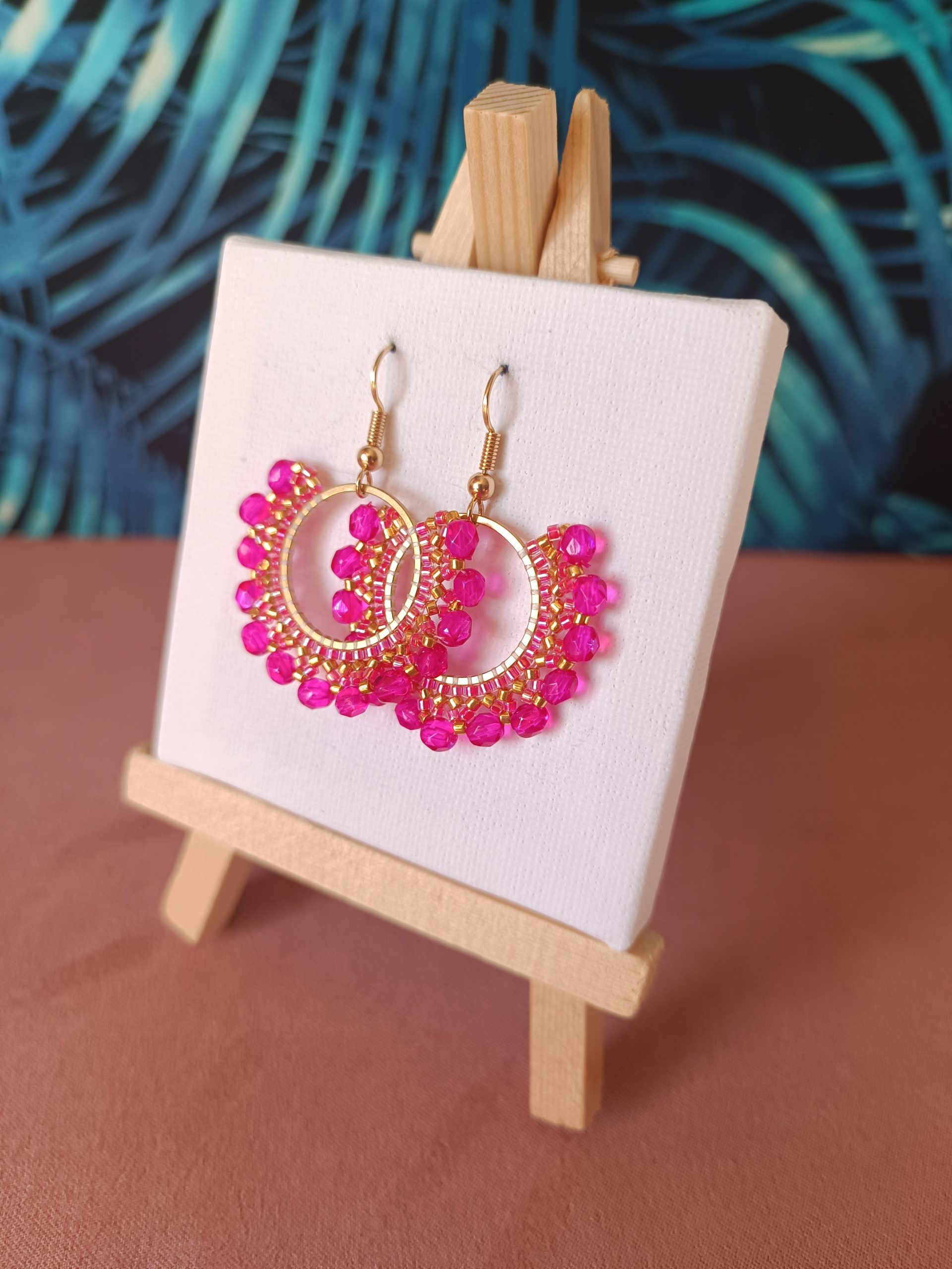 Boucles d’oreilles – Anneau 2cm rose et doré