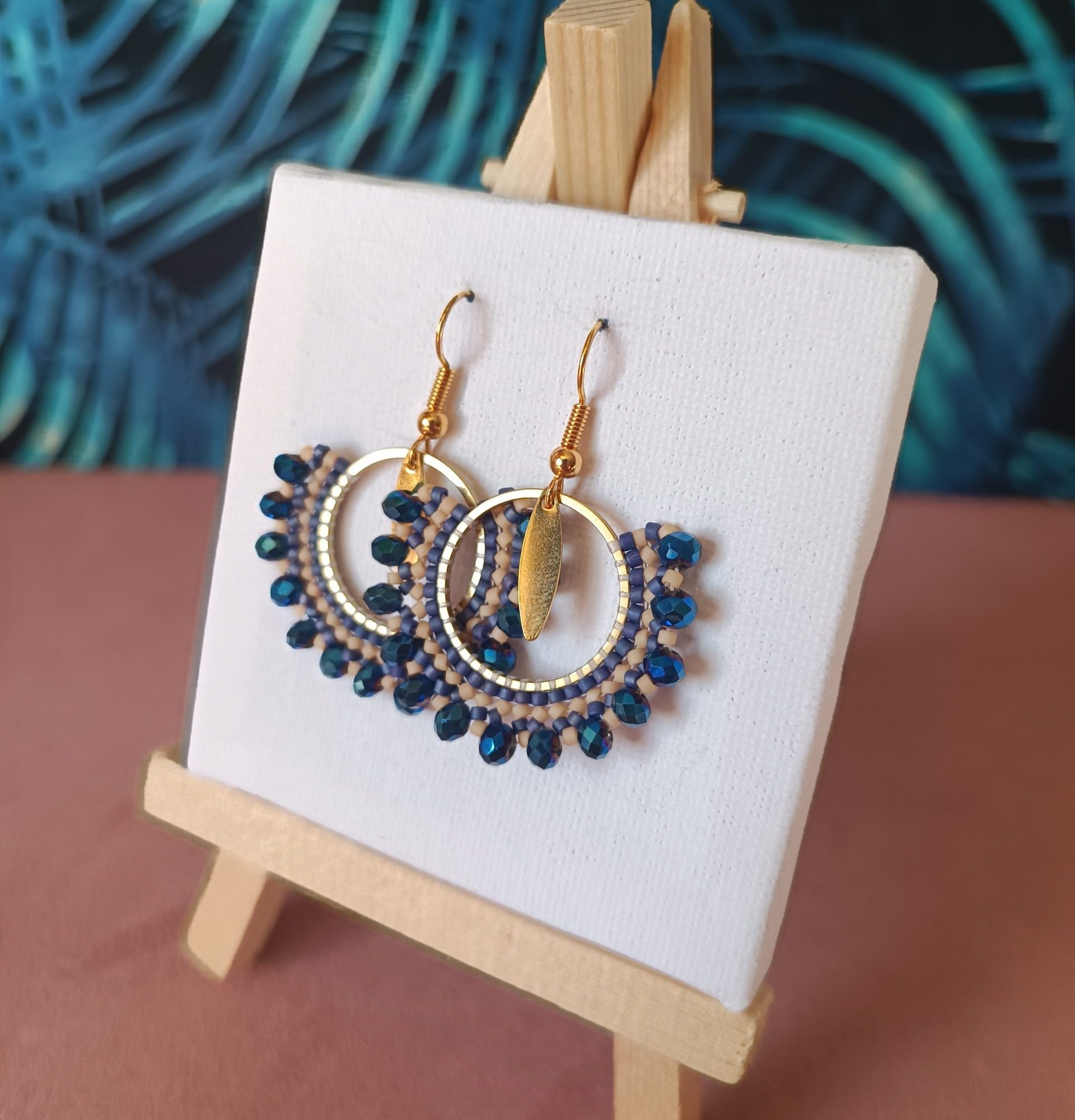 Boucles d’oreilles – Anneau 2cm Bleu et rose poudré