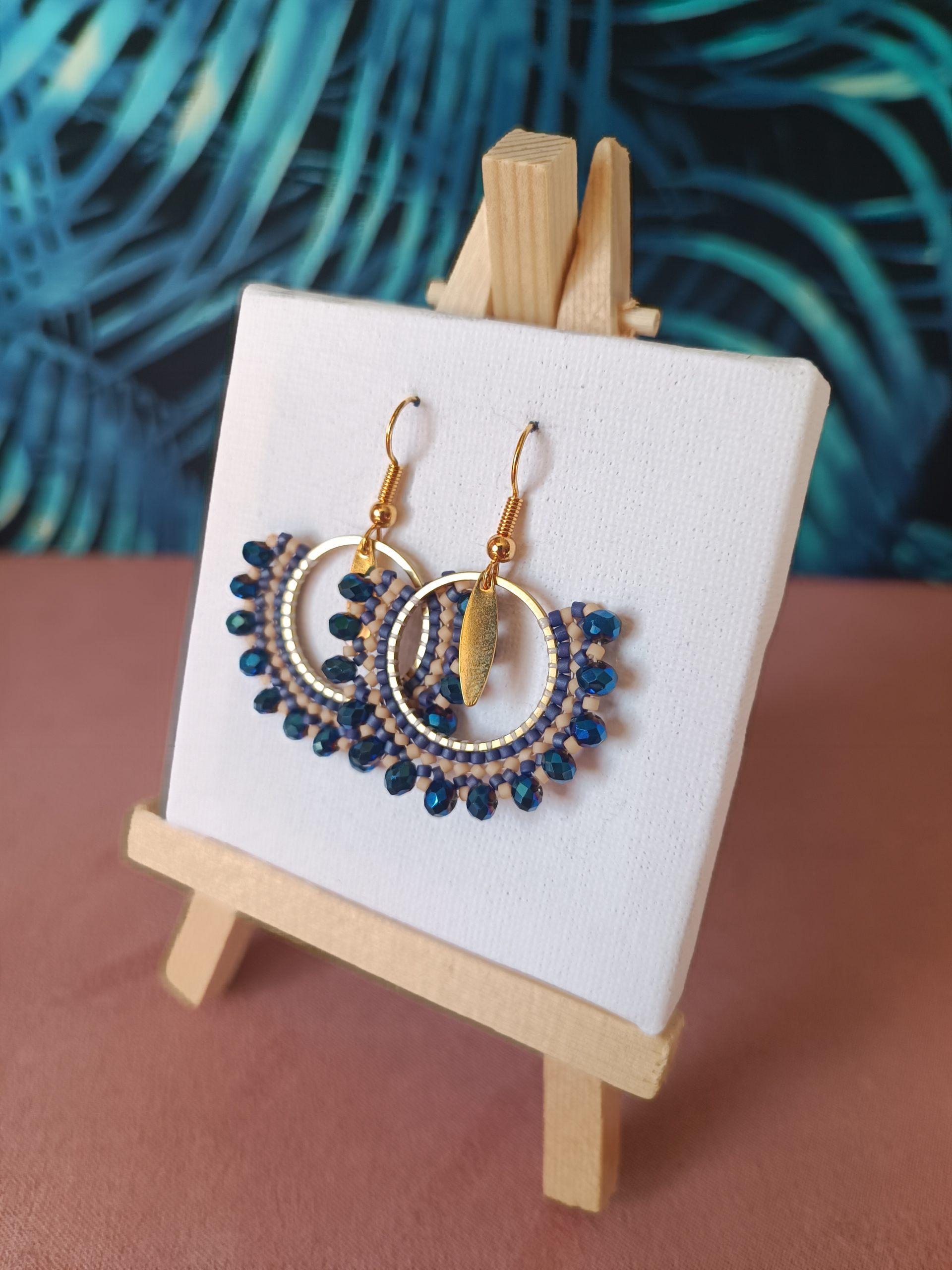 Boucles d’oreilles – Anneau 2cm Bleu et rose poudré