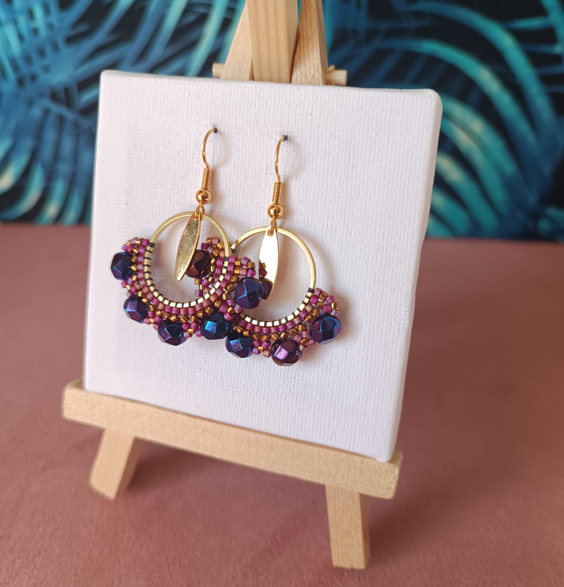 Boucles d’oreilles – Anneau 2cm doré, Rose Violet et Bronze