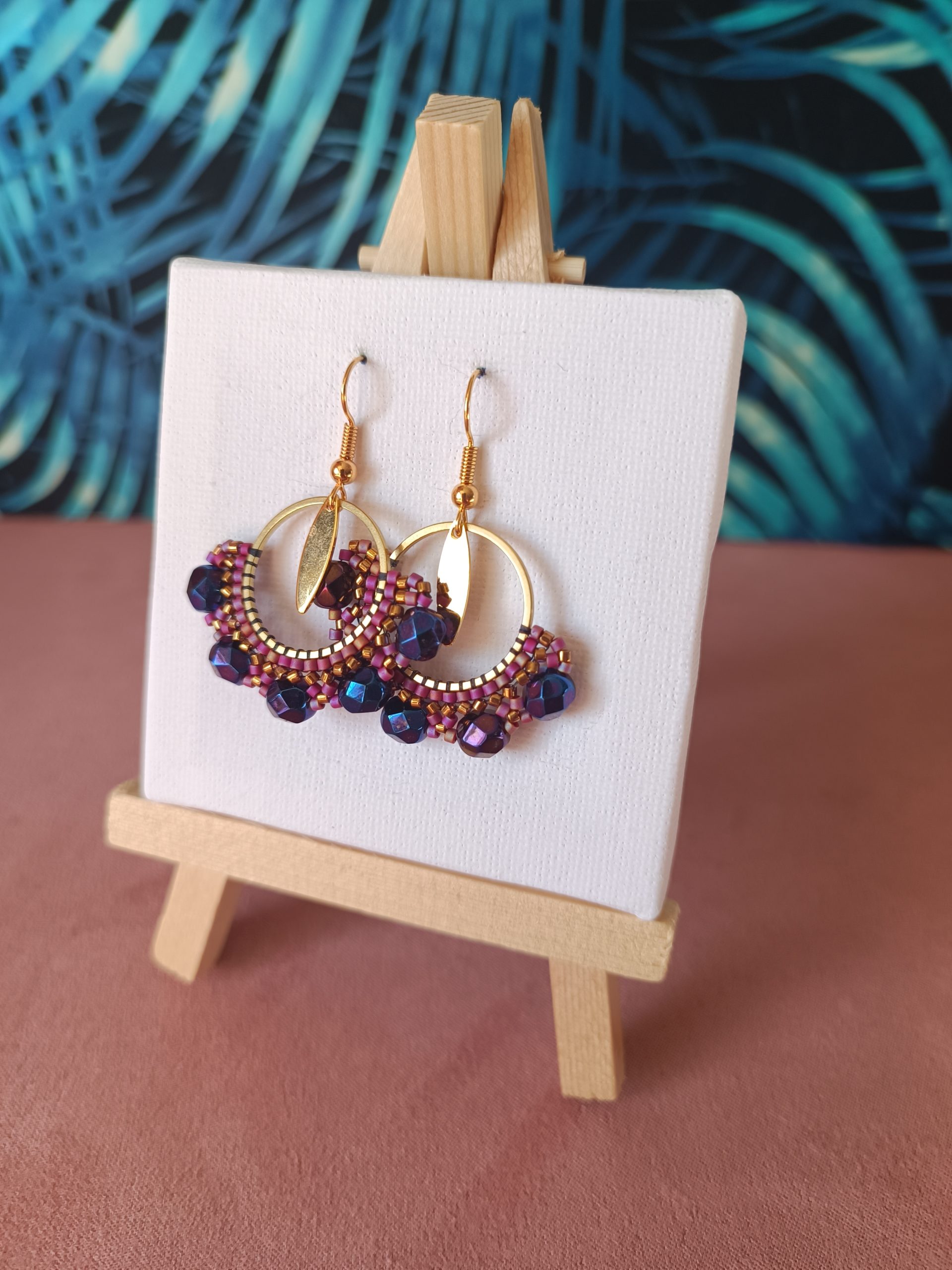 Boucles d’oreilles – Anneau 2cm doré, Rose Violet et Bronze