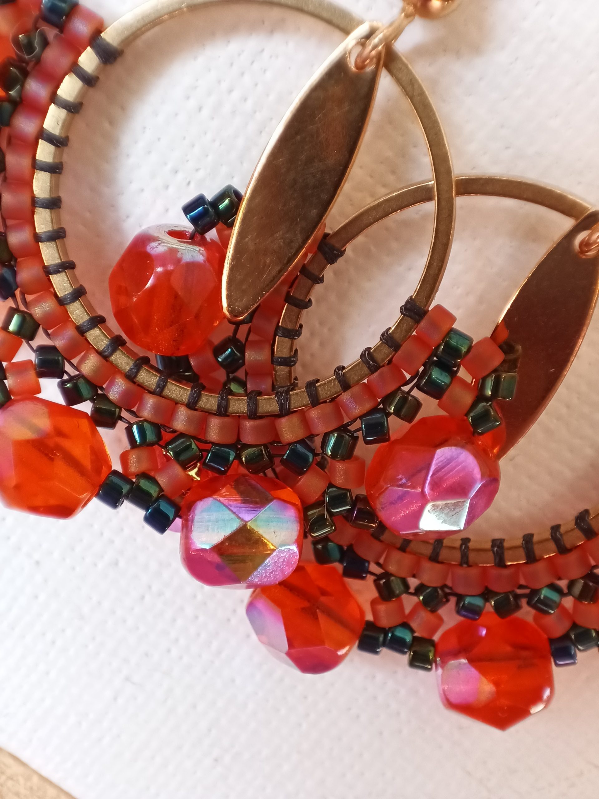 Boucles d’oreilles – Anneau 2cm Orange et noir – Image 2