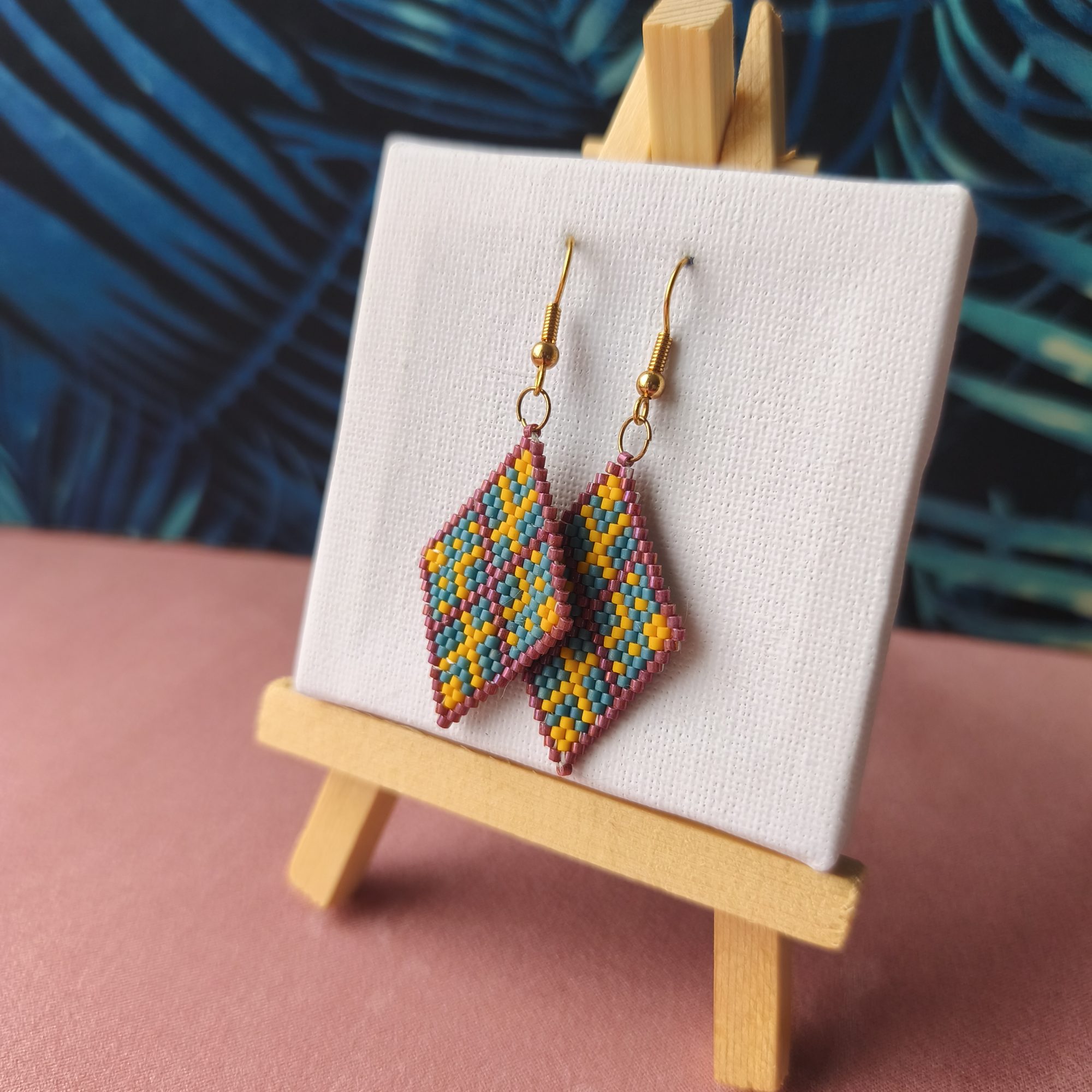 Boucles d'oreilles - Tissage losange en perles Miyuki
