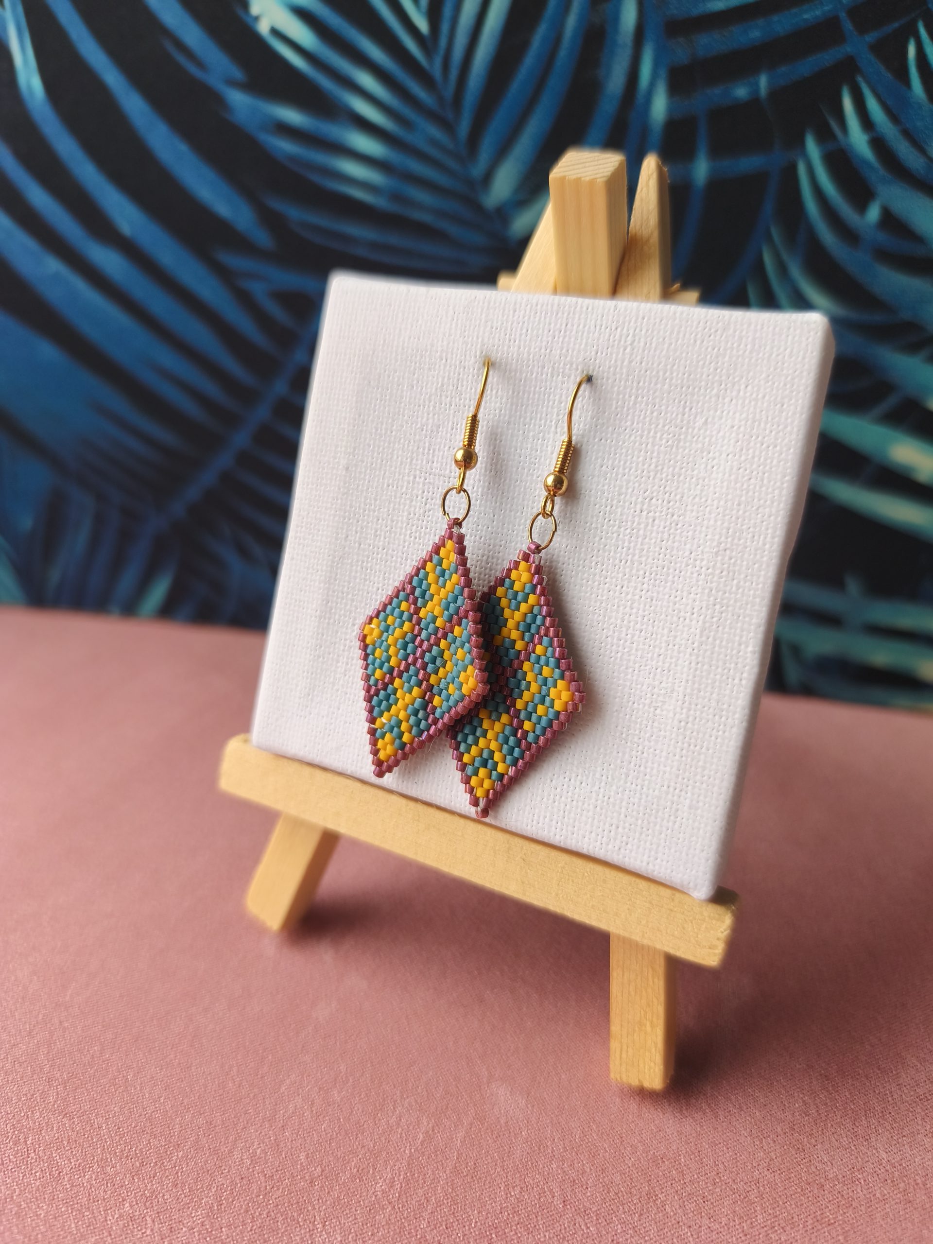 Boucles d'oreilles - Tissage losange en perles Miyuki