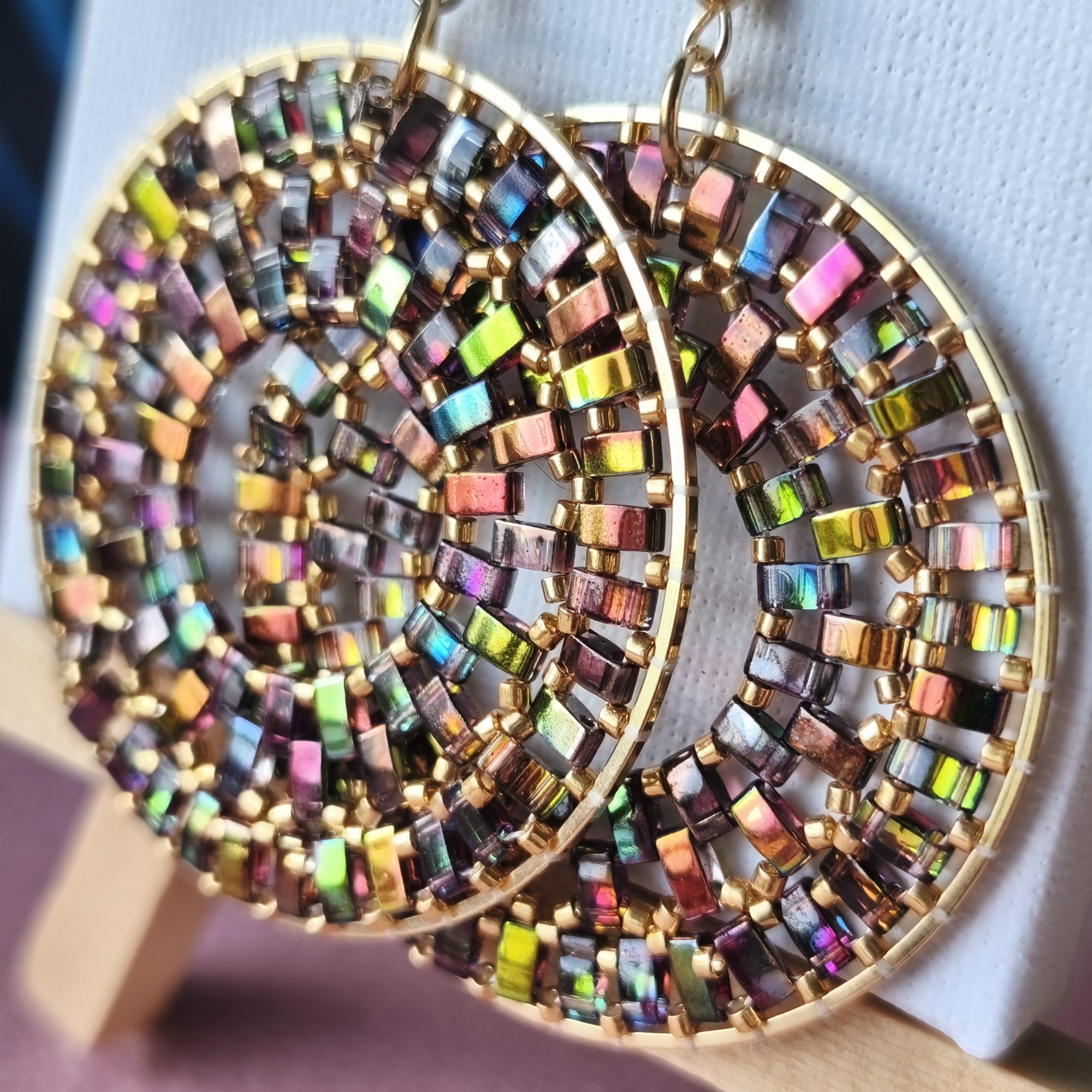 Boucles d’oreilles – Anneau 5cm bleu arc en ciel