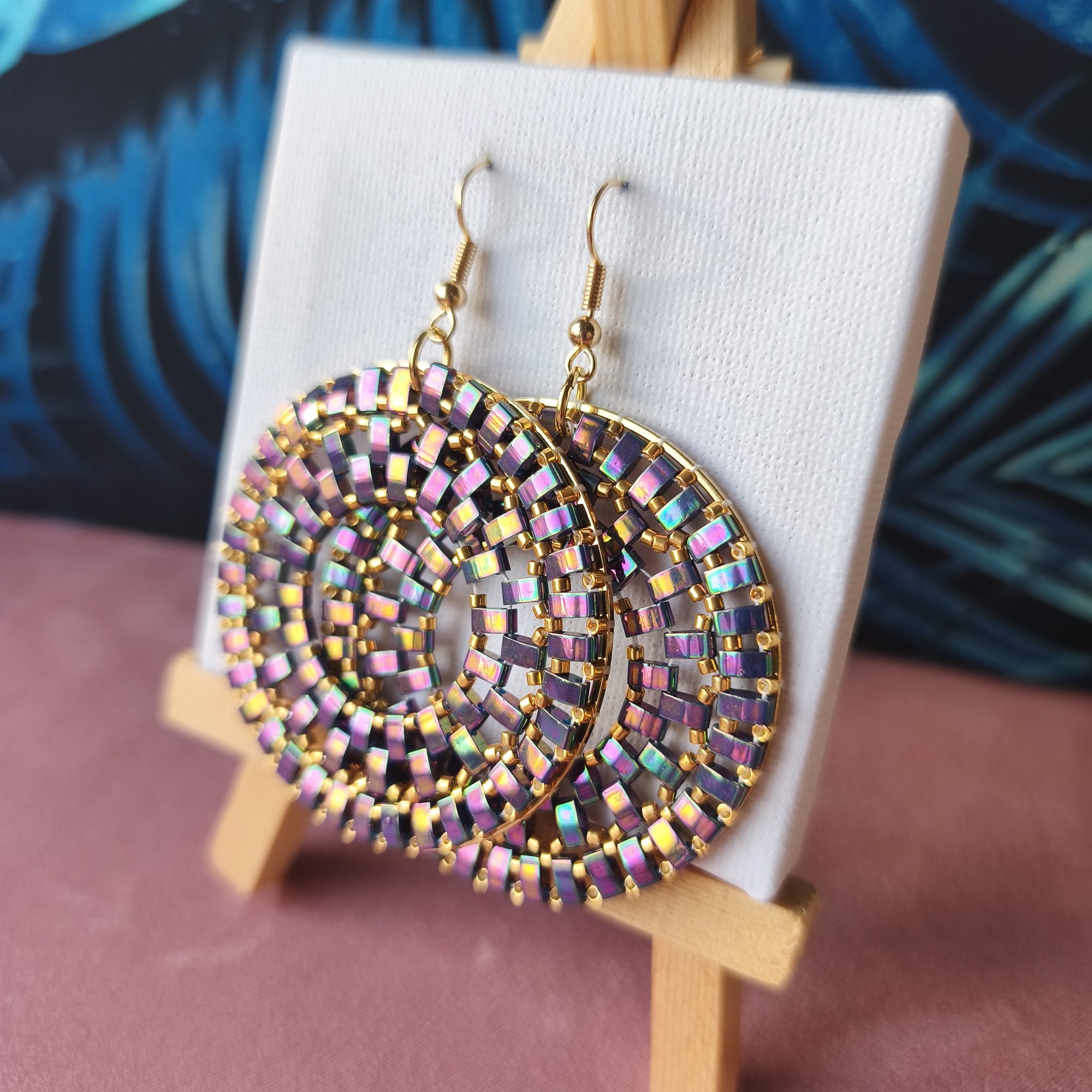Boucles d’oreilles – Anneau 5cm violet irisé brillant
