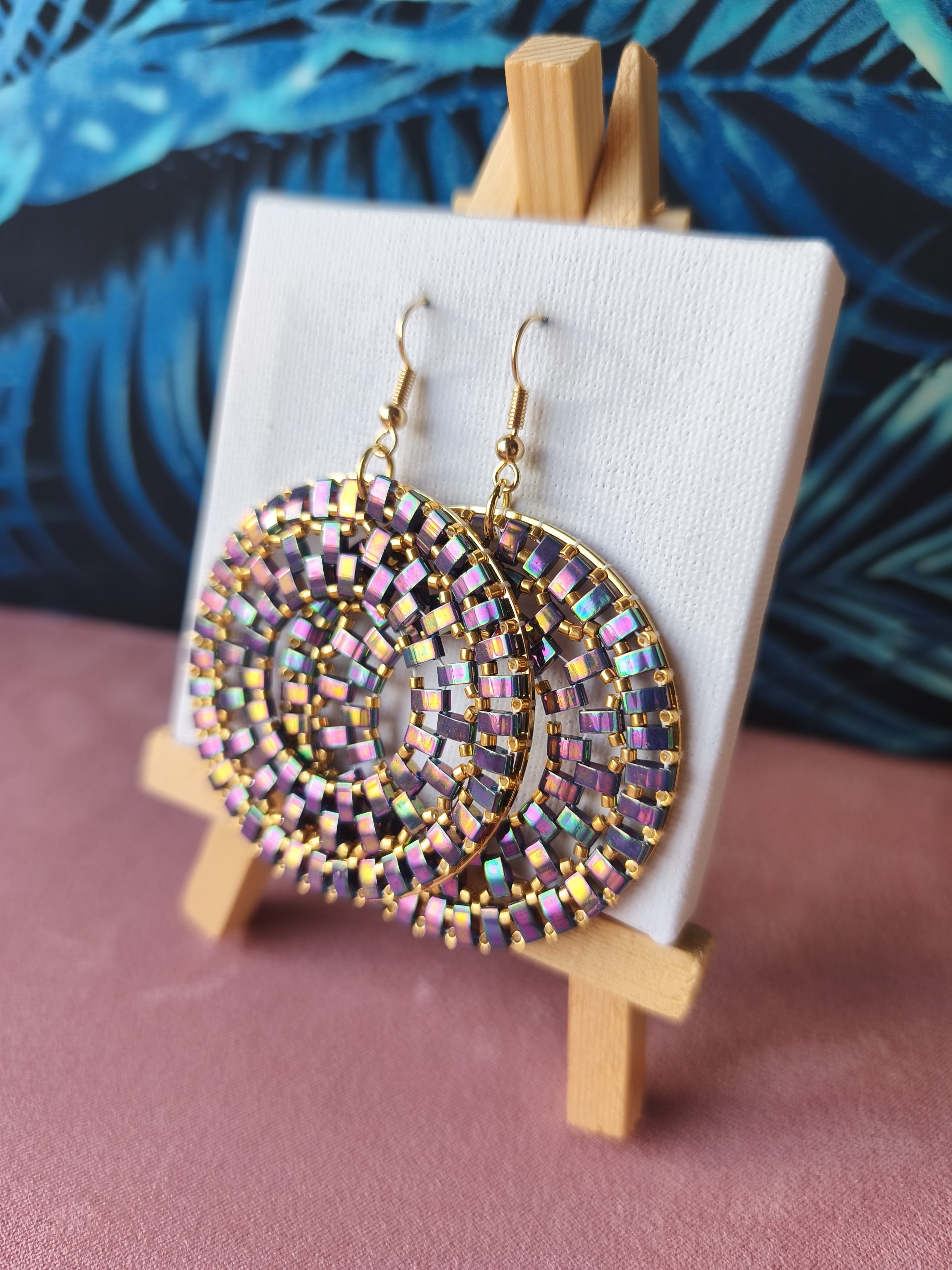 Boucles d’oreilles – Anneau 5cm violet irisé brillant