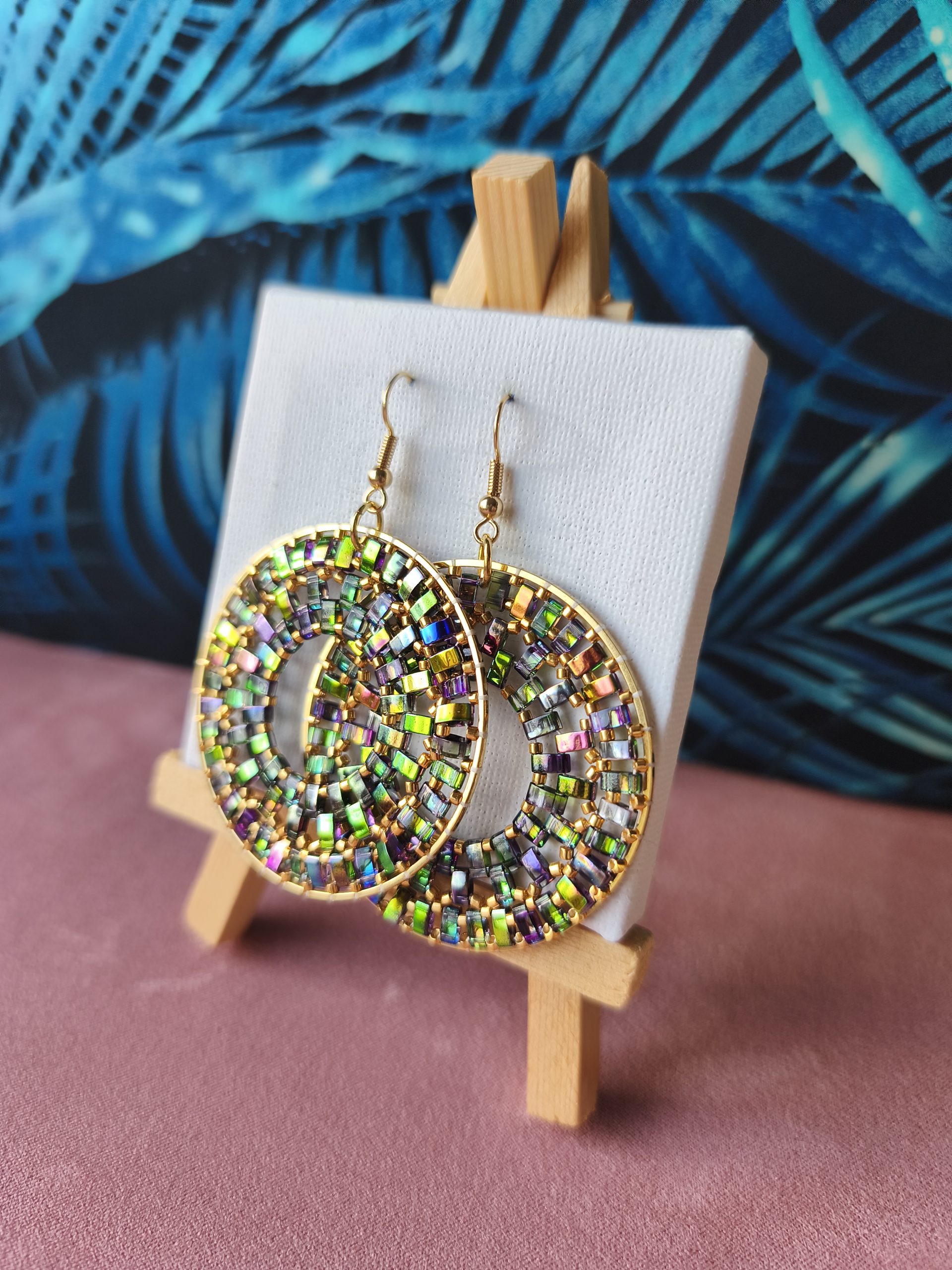 Boucles d’oreilles – Anneau 5cm vert brillant irisé
