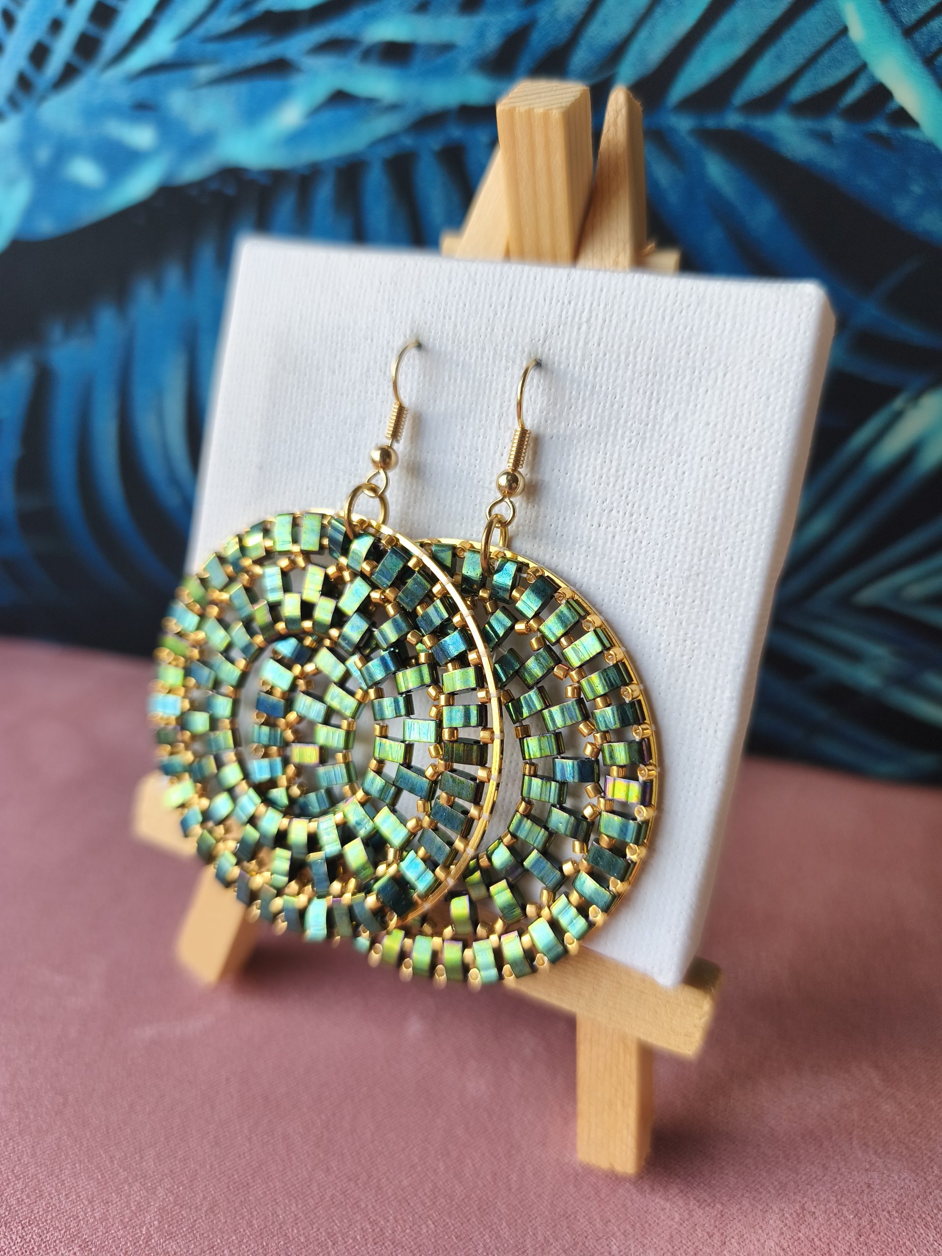 Boucles d’oreilles – Anneau 5cm bleu vert métallisé
