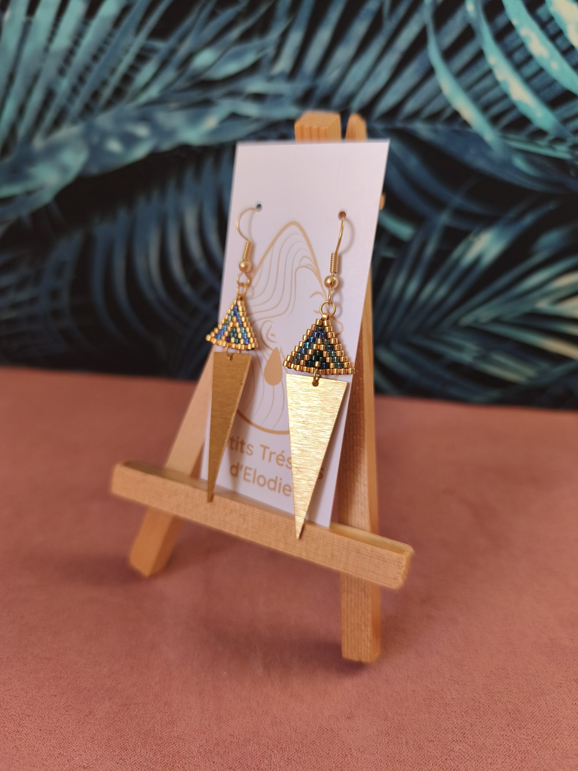 Boucles d'oreilles - Mini triangle tissage bleu