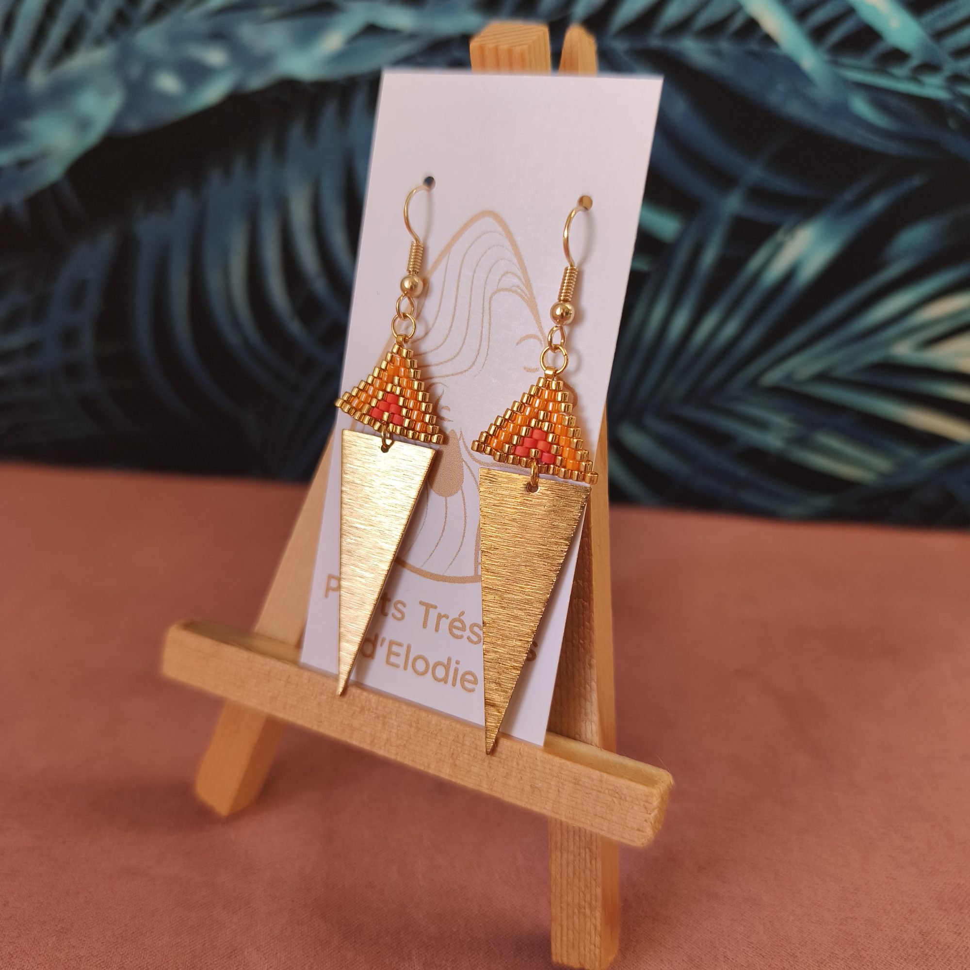 Boucles d'oreilles - Mini triangle tissage orange