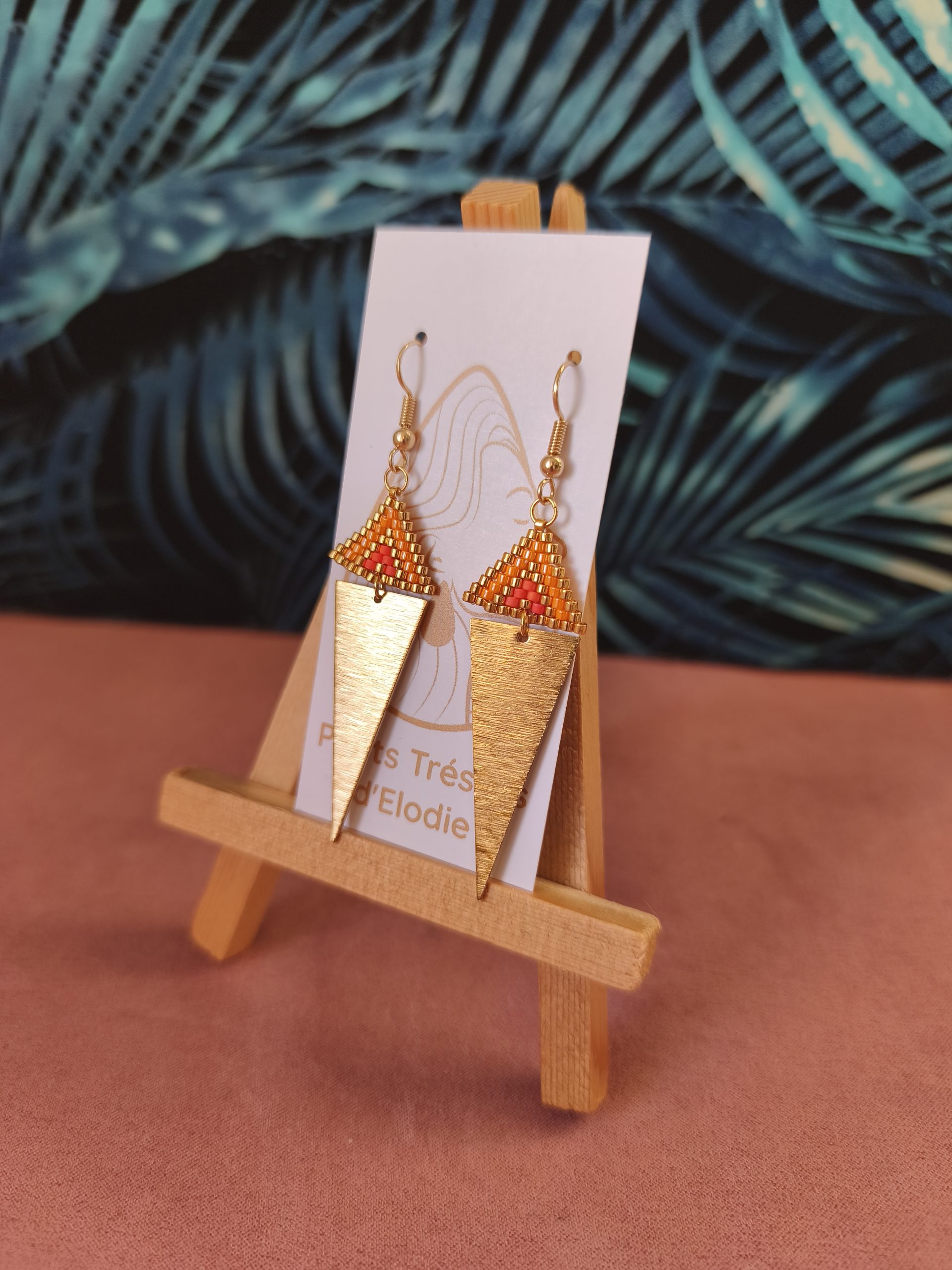 Boucles d'oreilles - Mini triangle tissage orange