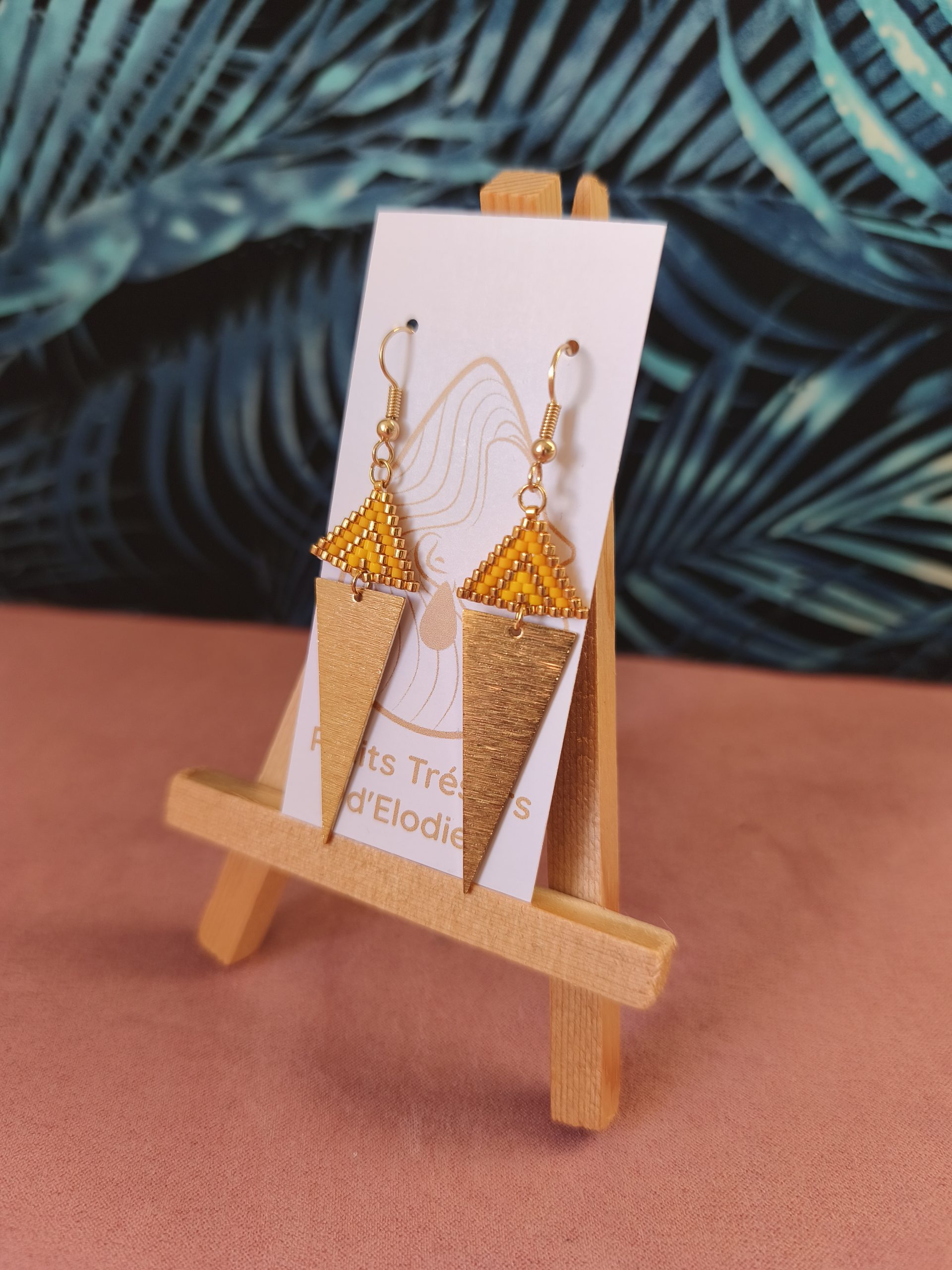 Boucles d'oreilles - Mini triangle tissage jaune