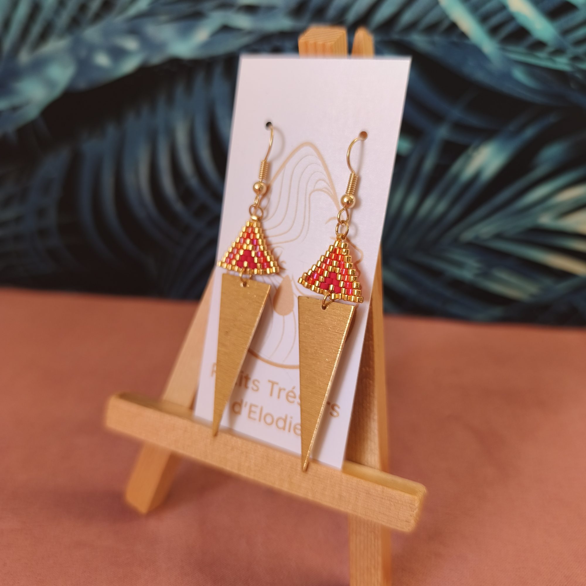 Boucles d'oreilles - Mini triangle tissage rouge