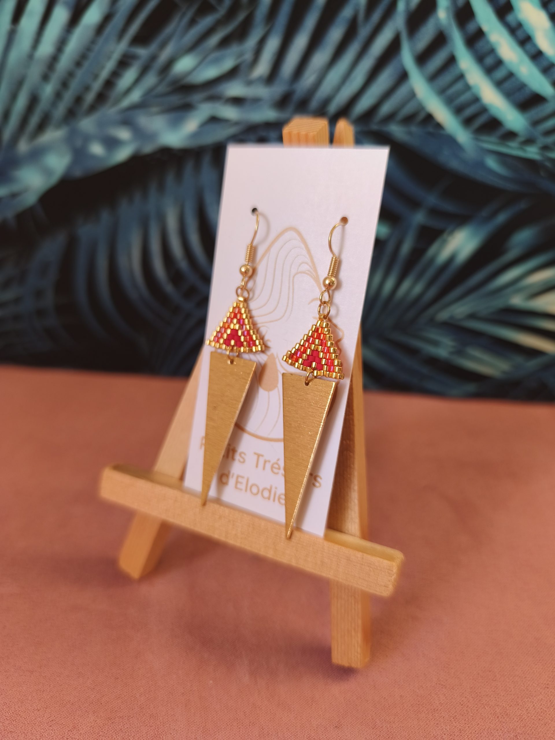 Boucles d'oreilles - Mini triangle tissage rouge